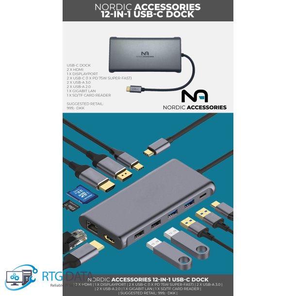 Nordic Accessories NOR-UH12H 12-in-1 USB-C Dock